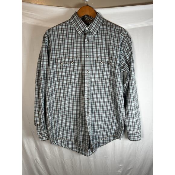 Panhandle Rough Stock M Blue Check Pearl Snap Buttons Western button down - Picture 2 of 8